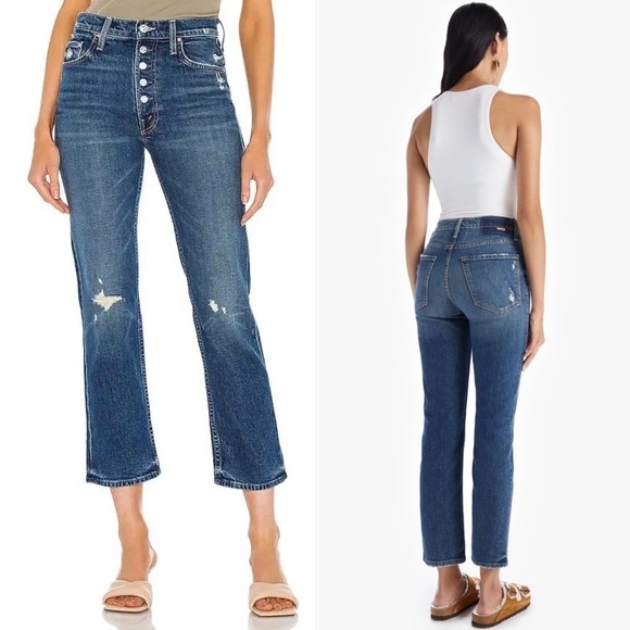 MOTHER SUPERIOR 90s High Rise Distressed Button Fly Ankle Crop Straight Jeans 26 - Picture 4 of 14